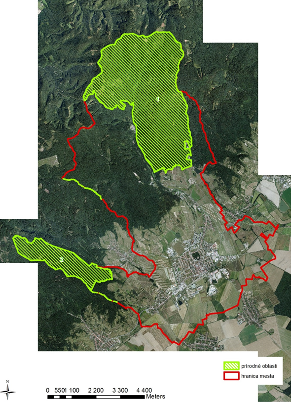 Mapa: Názorná mapa mesta Pezinok (mesto s najvyššími hodnotami indikátorov CBI 1 a CBI 2 v rámci analyzovaných miest)