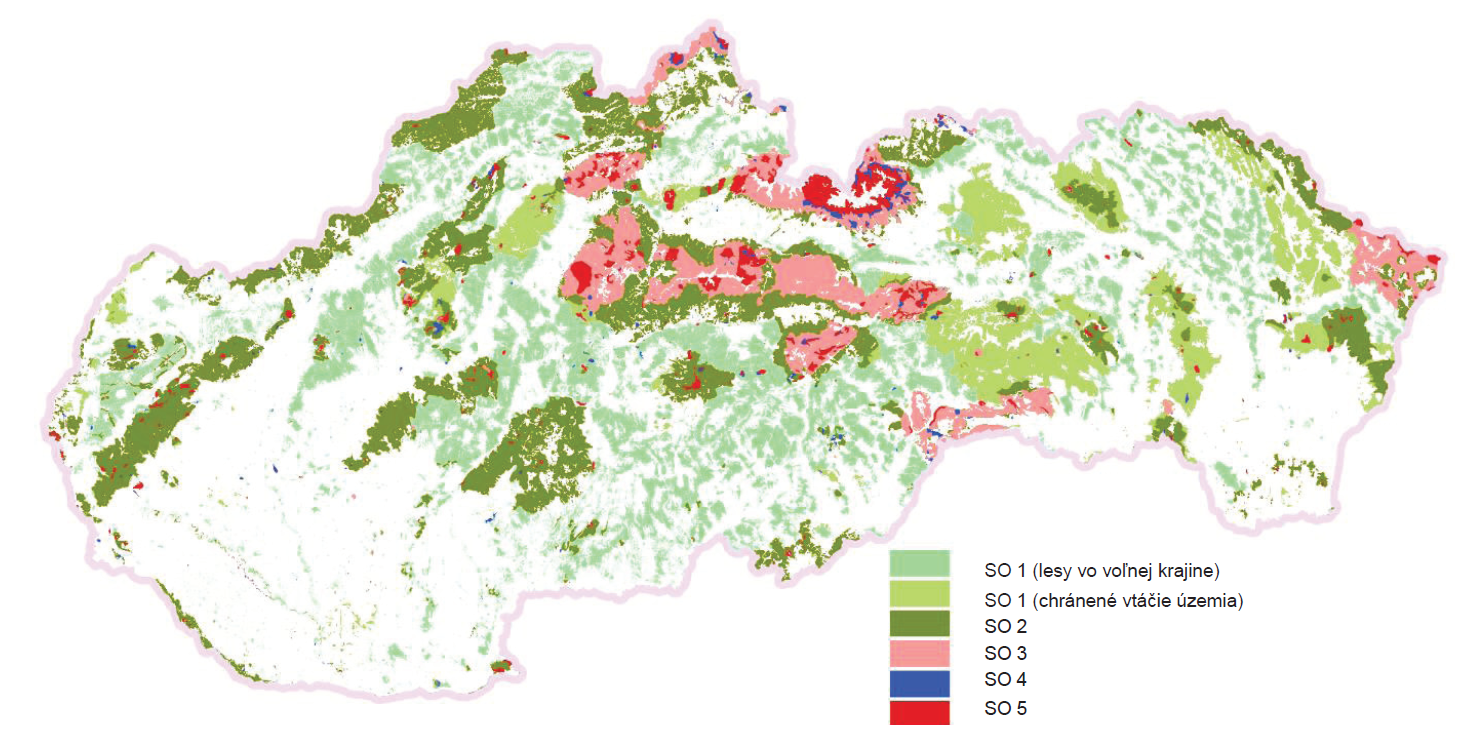 Mapa: Stupne ochrany na lesných pozemkoch