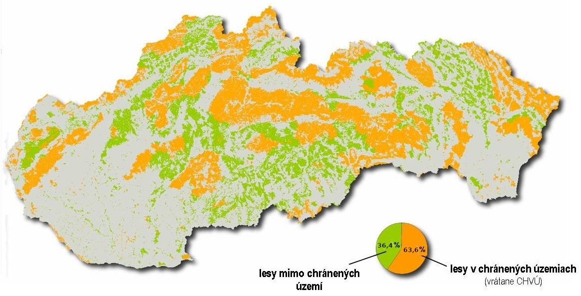 Mapa: Lesy s hospodárením obmedzeným jednou alebo viacerými kategóriami CHÚ