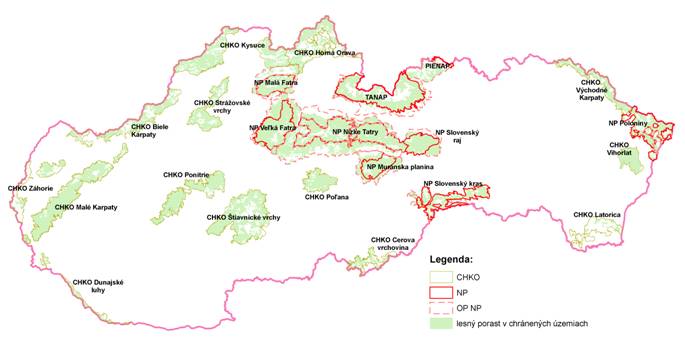 Mapa: Lesnatosť chránených území v SR