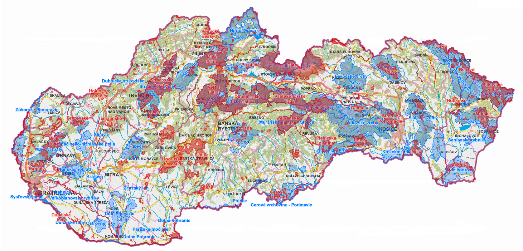 Mapa: Európska sústava chránených území – Natura 2000